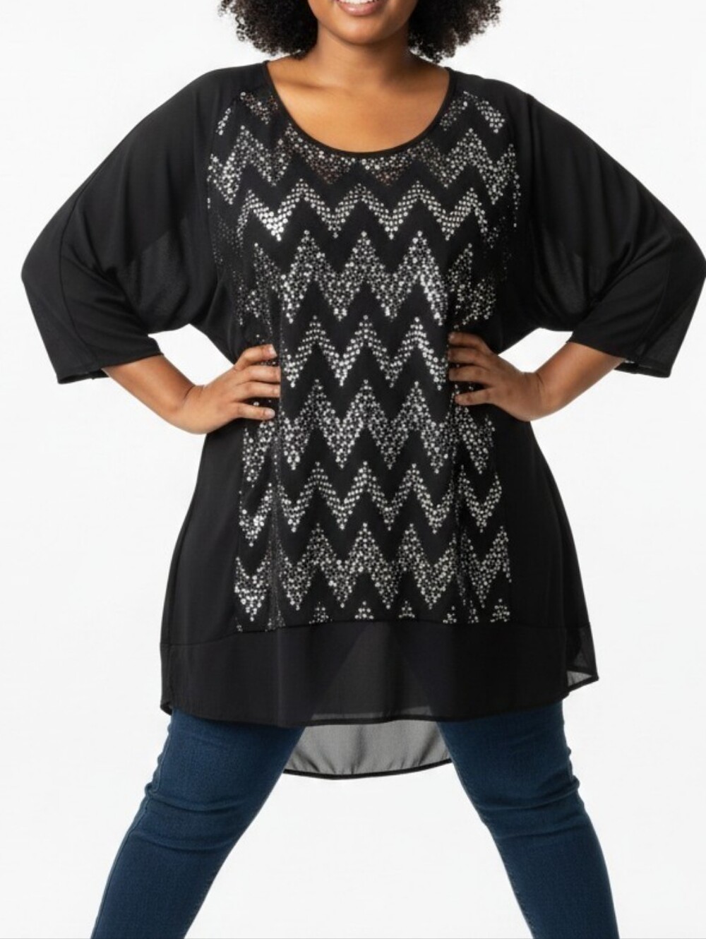 6 DAYS LEFT$ NWOT Womens' Plus Black Sequin Top Sz. 1X